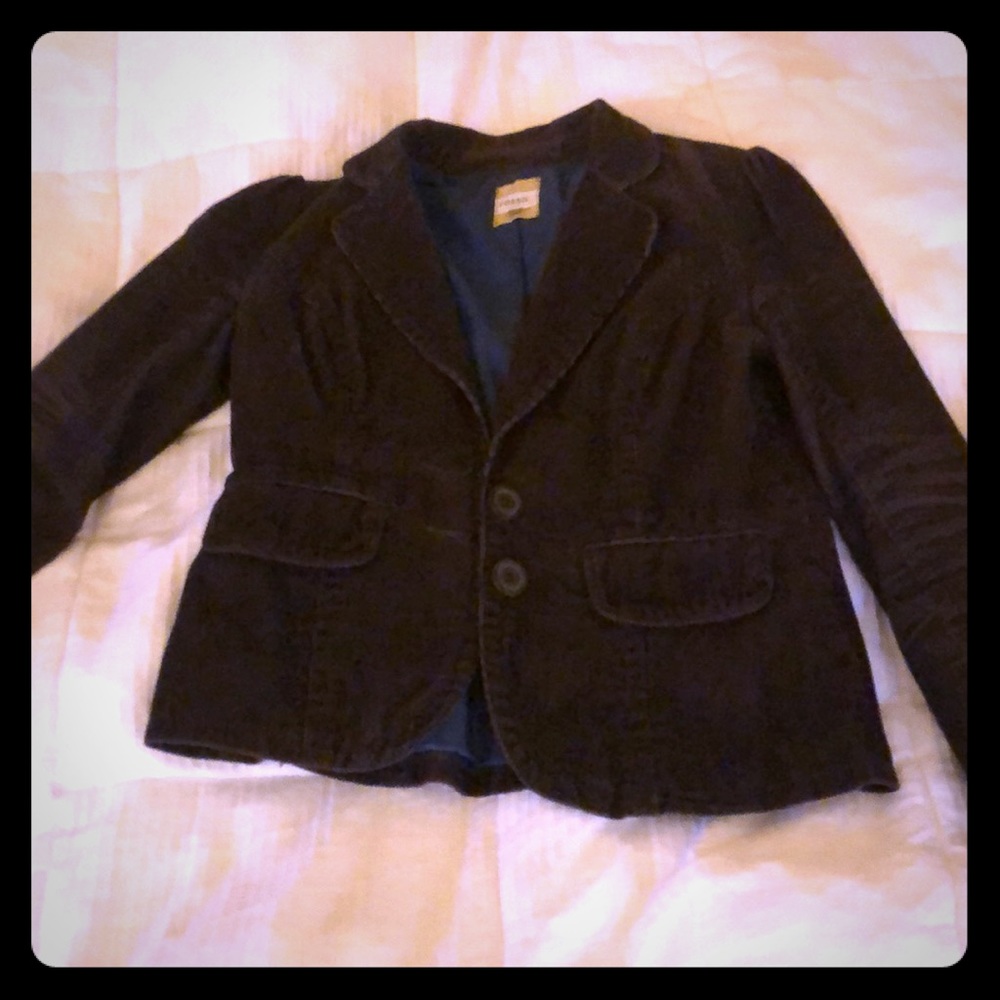 Brown corduroy blazer with satin blue lining